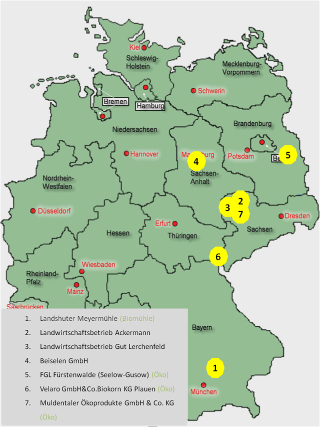 Deutschlandkarte mit Angabe der Demonstrationsbetriebe